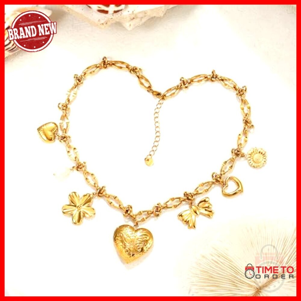 18K Gold-Plated Heart Pendant Necklace with Removable Charms, Adjustable Chain - Picture 3 of 7